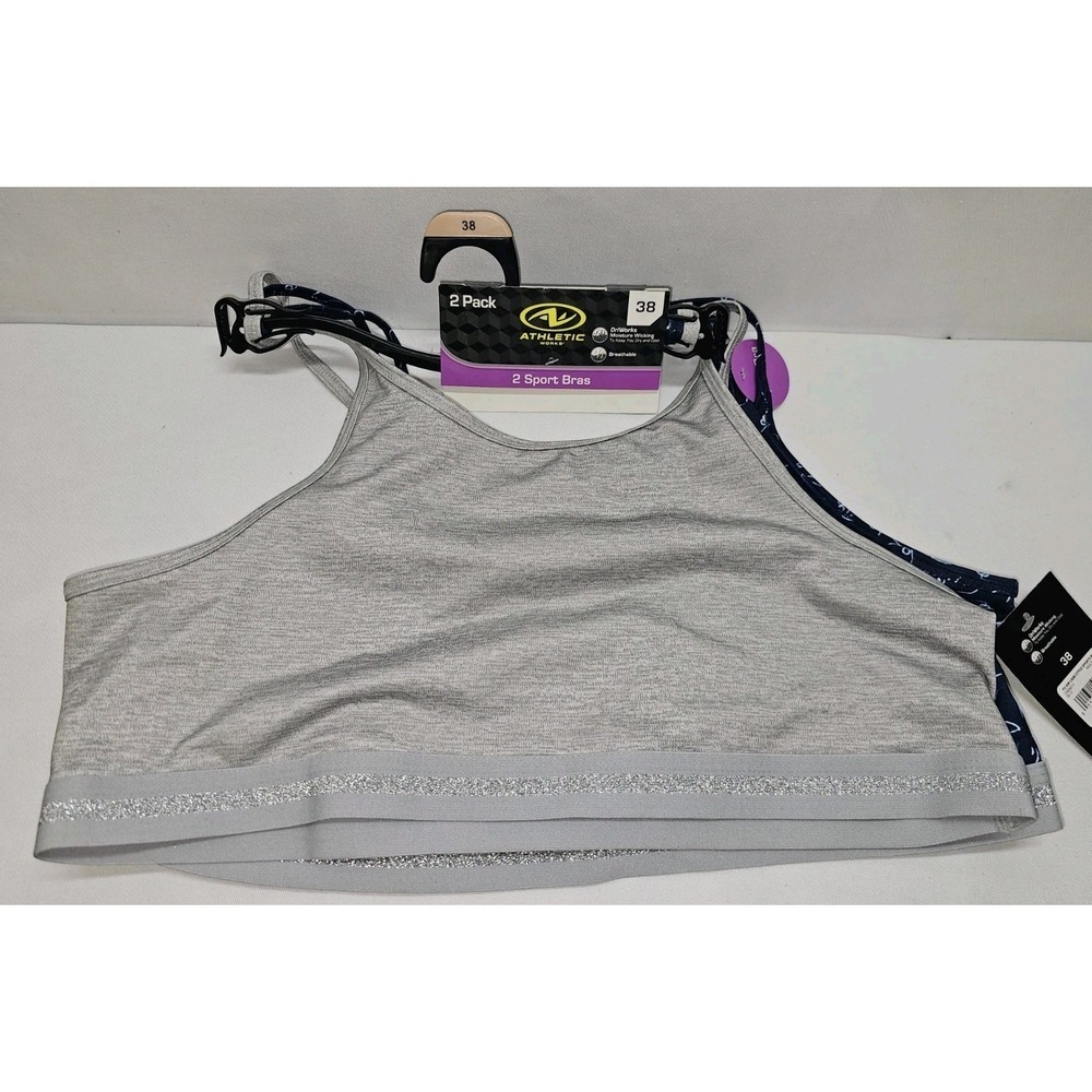 NWT Girls 2 PACK Strappy Sport‎ Bras Size 38 Gray/Blue